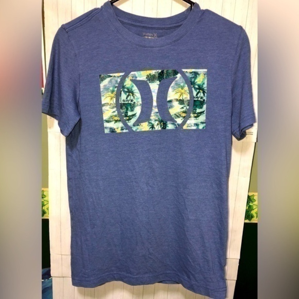 ♦️Hurley Periwinkle Blue Hawaiian Cotton T-shirt